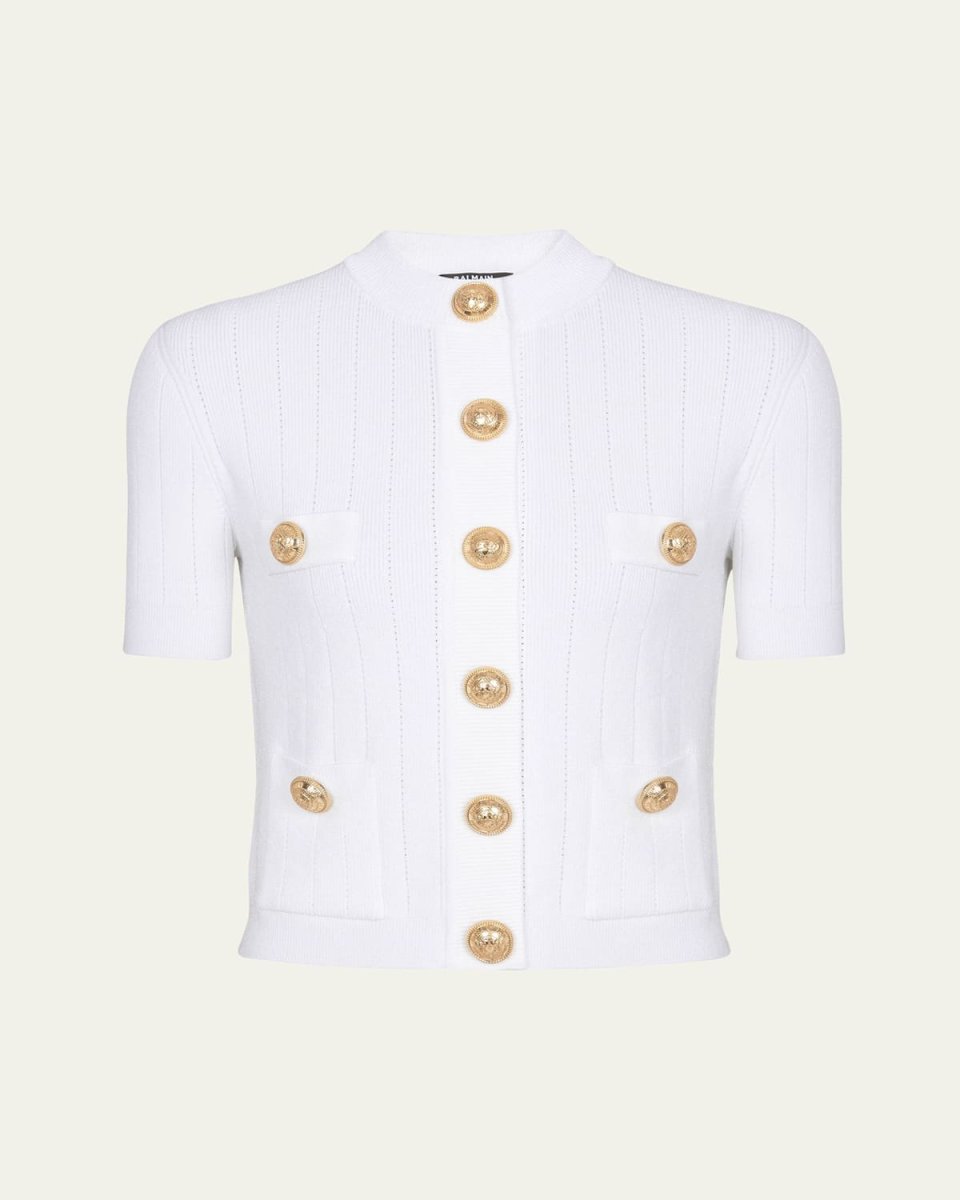 Short Sleeve Buttoned Pocket Knit Cardigan